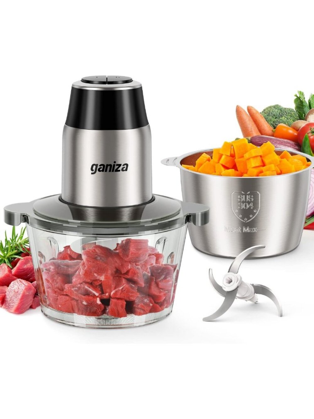 450W Food Processor with 2 Bowls, Versatile Meat Grinder & Vegetable Chopper